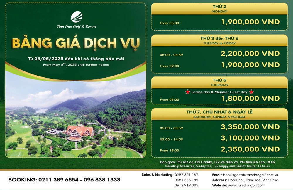 GOLF SERVICE PRICE LIST – TAM DAO GOLF & RESORT