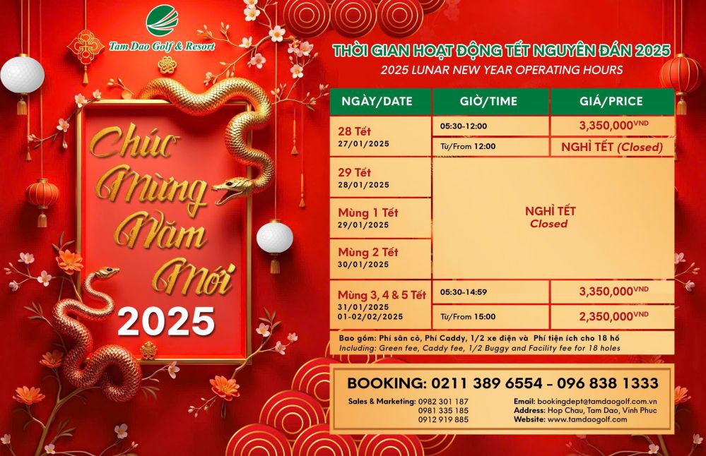 ANNOUNCEMENT - Tam Dao Golf & Resort Schedule on Tet Holiday 2025