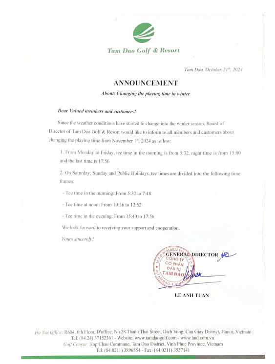 TEE TIME CHANGE IN WINTER FROM 1/11/2024