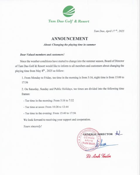 ANNOUNCEMENT : CHANGING THE PLAYING TIME IN SUMMER 